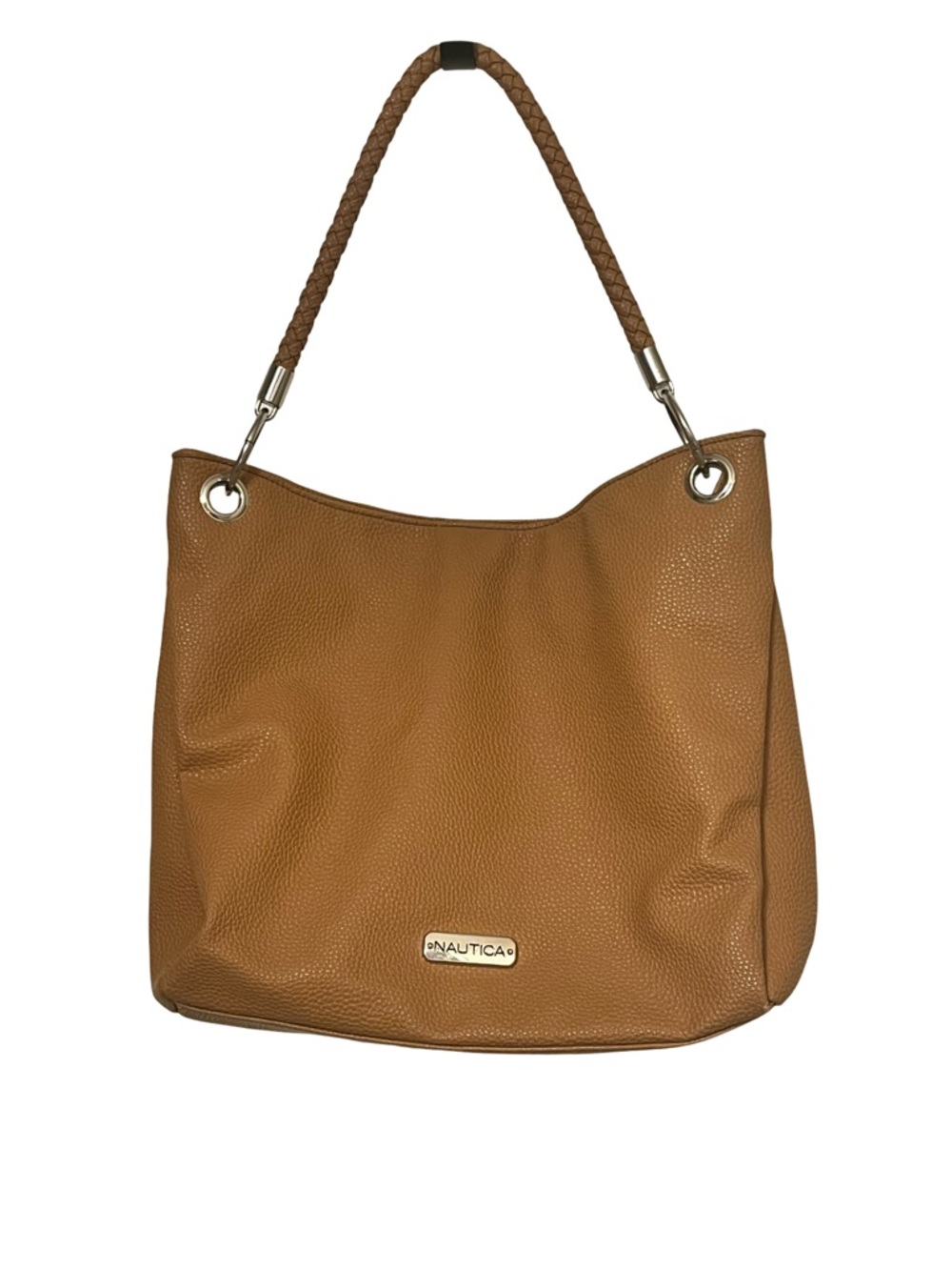 Nautica Tan Pebbled Leather Braided-Handle Shoulder Bag